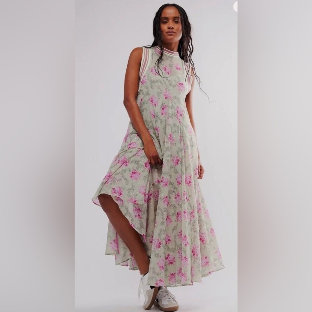 Fee people Floral Sleeveless Dress in Pink and Gray